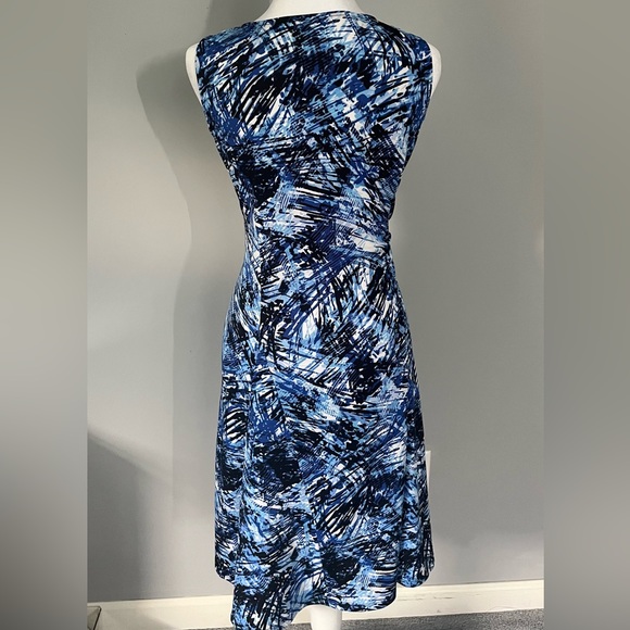 NY Collection blue scribble print midi dress, women’s size pm - Picture 2 of 4